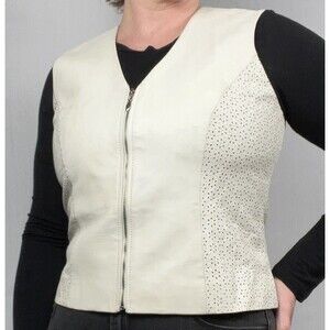 Quiet Luxury White Leather Zip Vest‎ Floral Cutout Bagatelle 12